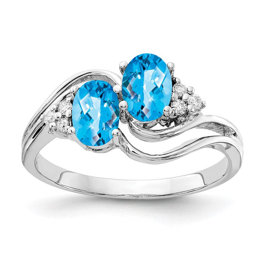 14k White Gold 6x4mm Oval Blue Topaz Checker AAA Diamond ring