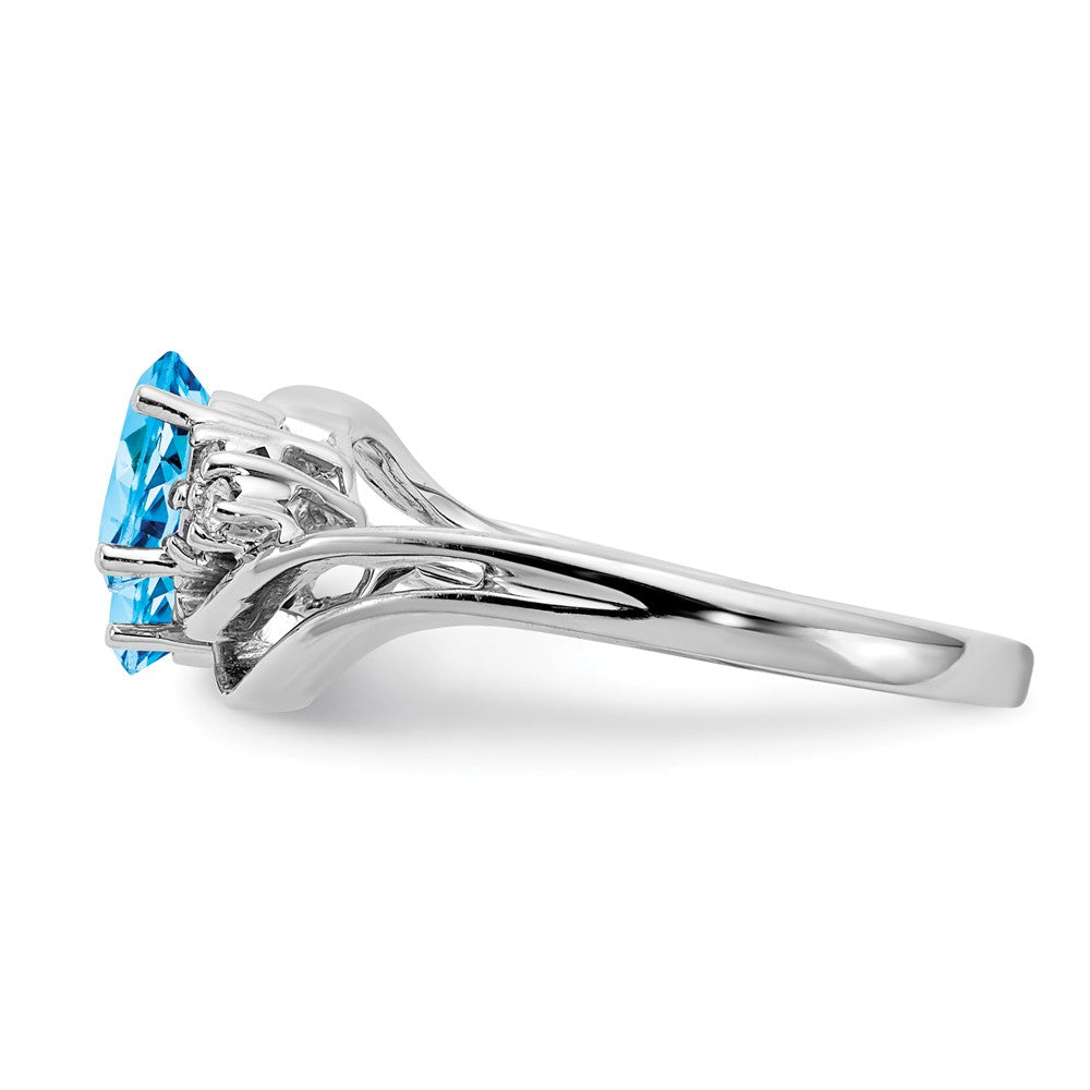14k White Gold 6x4mm Oval Blue Topaz VS Diamond ring