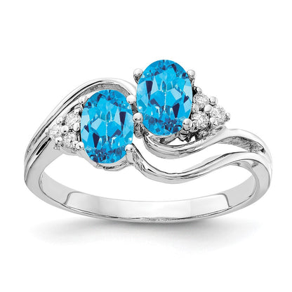 14k White Gold 6x4mm Oval Blue Topaz VS Diamond ring