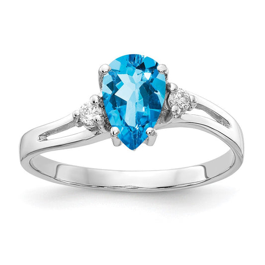 14k White Gold 7x5mm Pear Blue Topaz VS Diamond ring