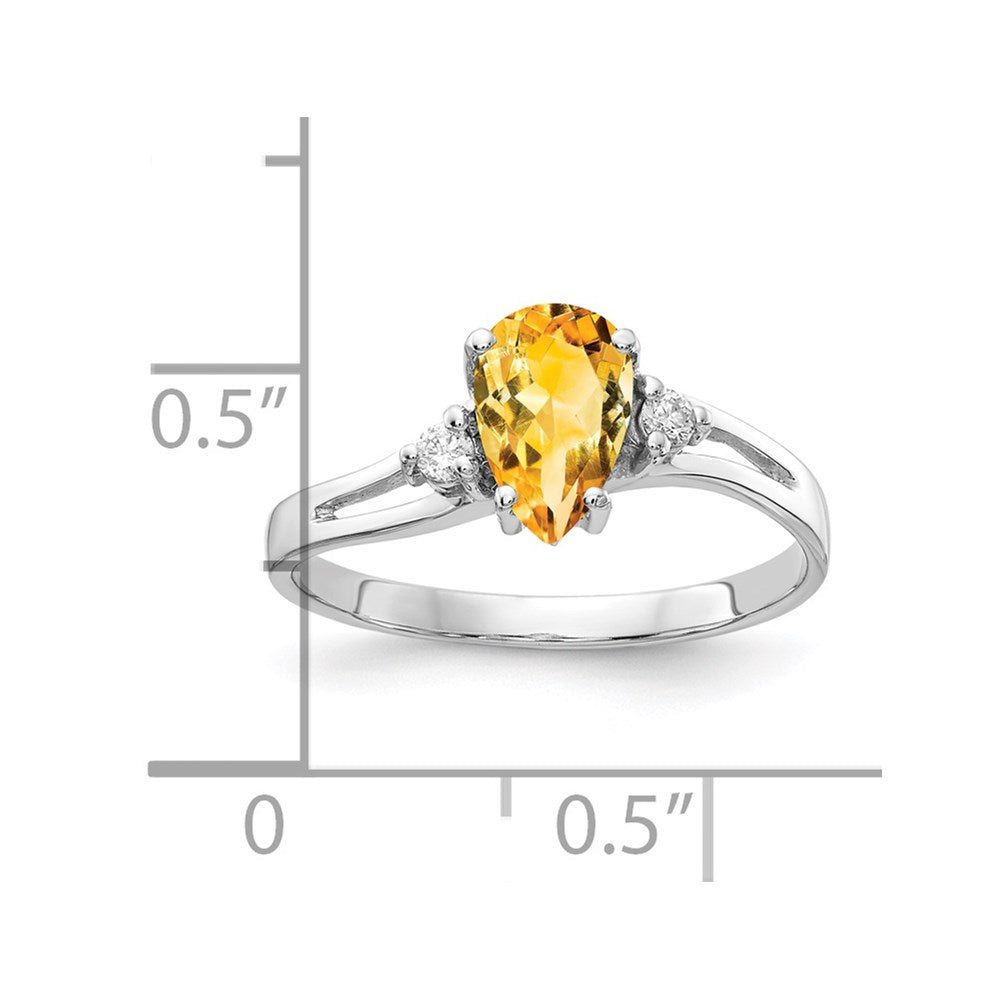 14k White Gold 7x5mm Pear Citrine AA Diamond ring