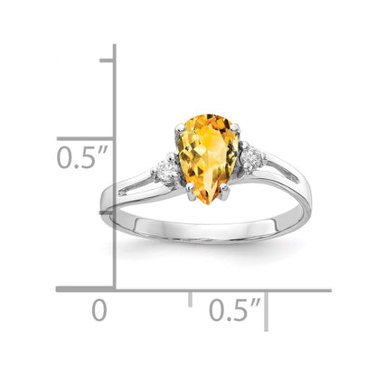 14k White Gold 7x5mm Pear Citrine AA Diamond ring