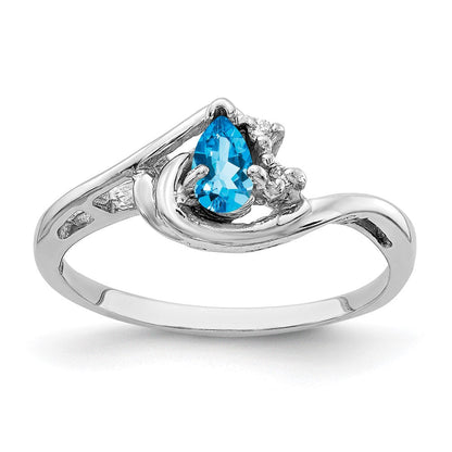14k White Gold 5x3mm Pear Blue Topaz AA Diamond ring