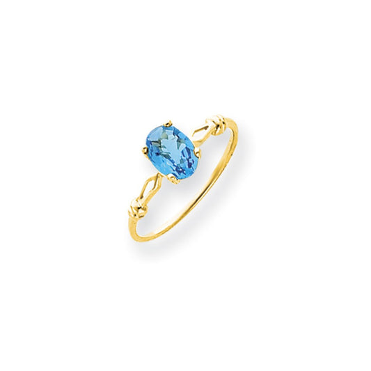 14K Yellow Gold 7X5mm Oval Blue Topaz Checker Ring