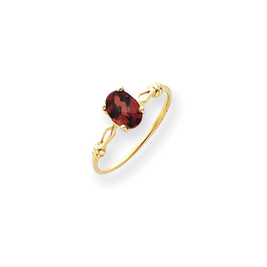 14K Yellow Gold 7X5mm Oval Garnet Checker Ring