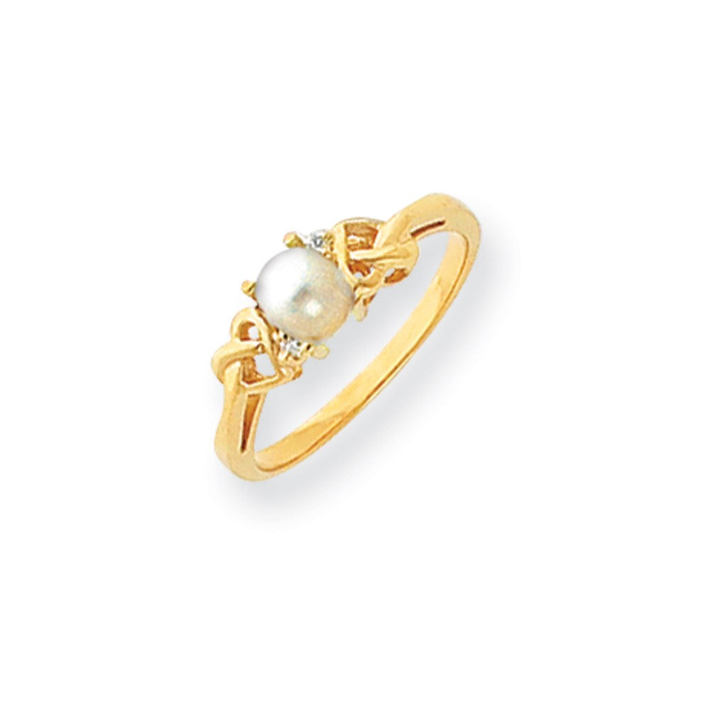 14K Yellow Gold 4.5 Fw Cultured Pearl Aa Diamond Ring