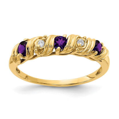 14K Yellow Gold 2.75mm Amethyst A Diamond Ring