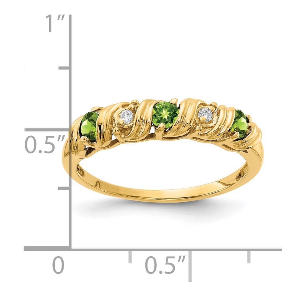 14K Yellow Gold 2.75mm Peridot Aa Diamond Ring
