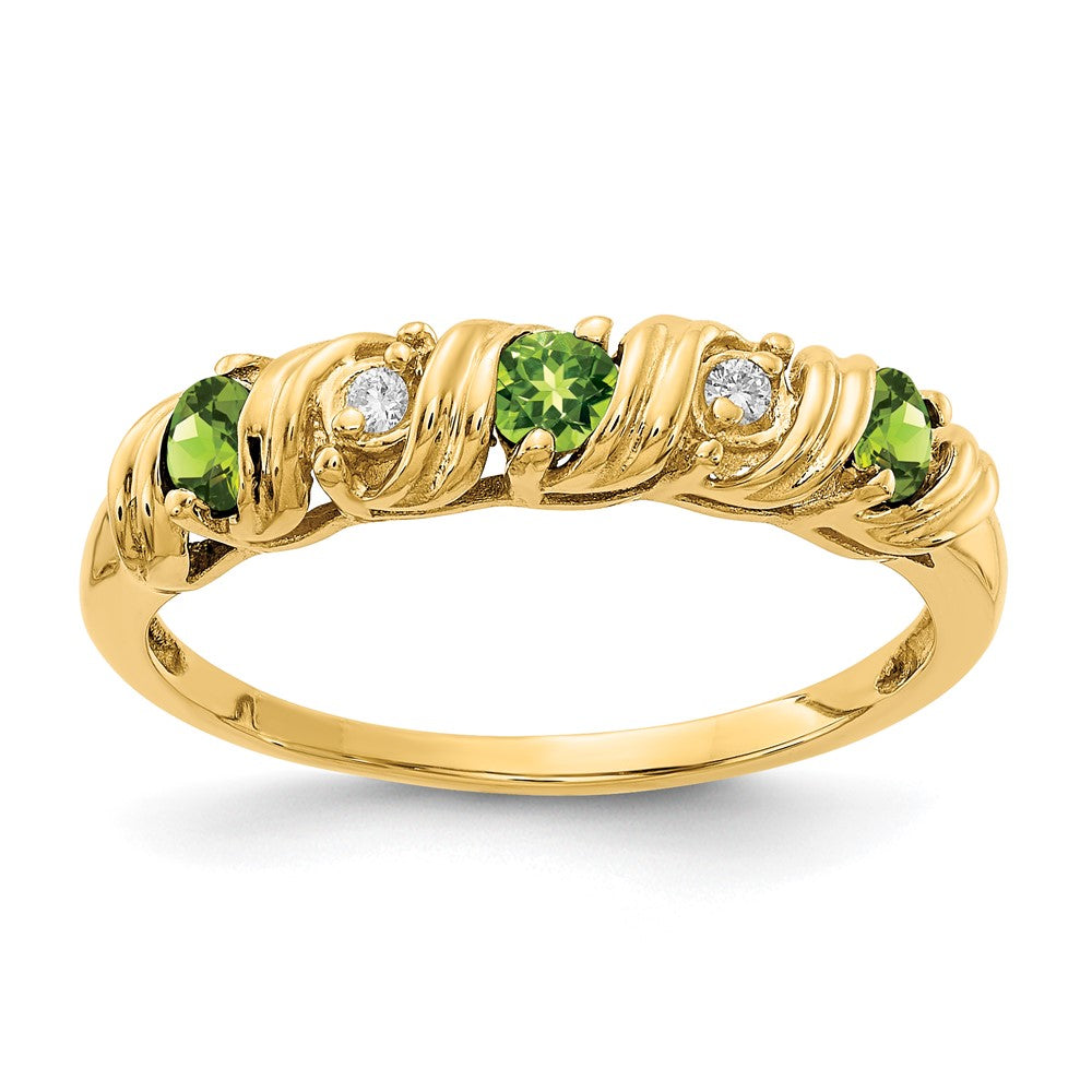 14K Yellow Gold 2.75mm Peridot Aa Diamond Ring