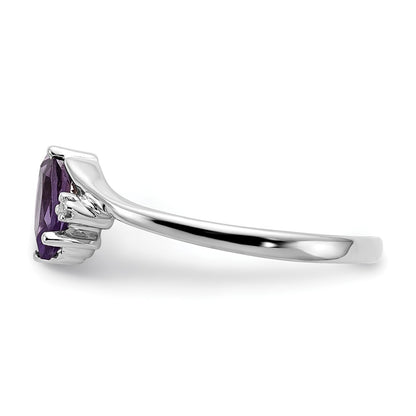 14K White Gold 7X3.5mm Marquise Amethyst Aa Diamond Ring