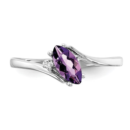 14K White Gold 7X3.5mm Marquise Amethyst Aa Diamond Ring