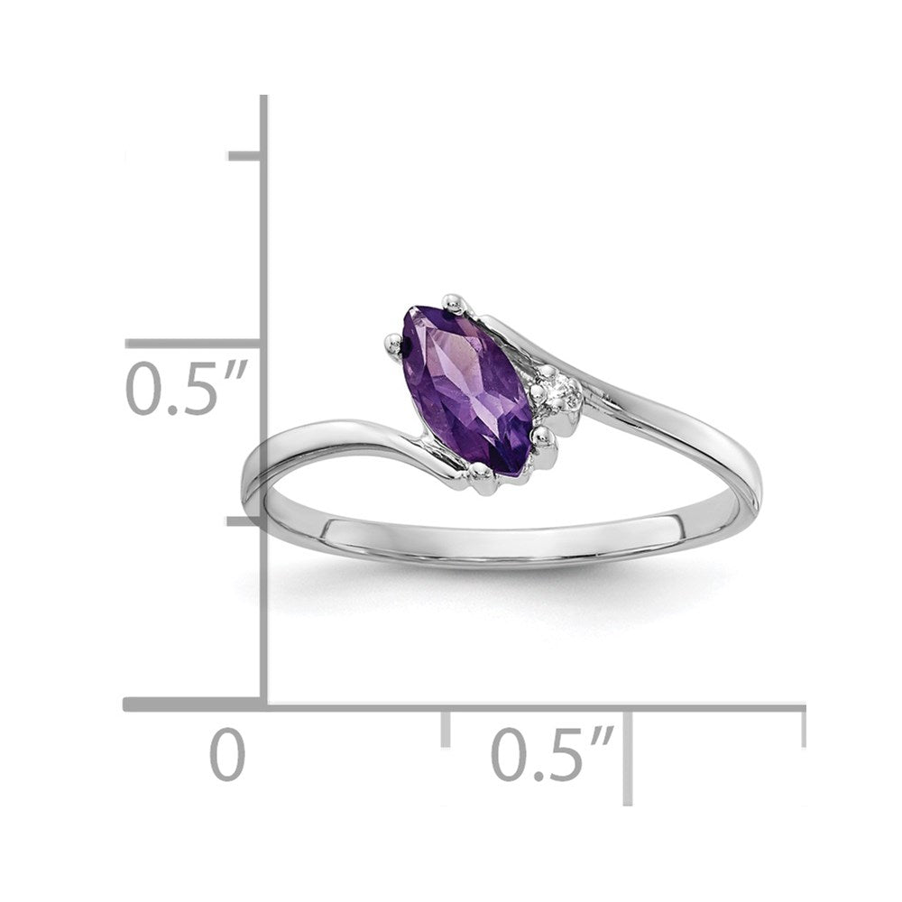 14K White Gold 7X3.5mm Marquise Amethyst Aaa Diamond Ring