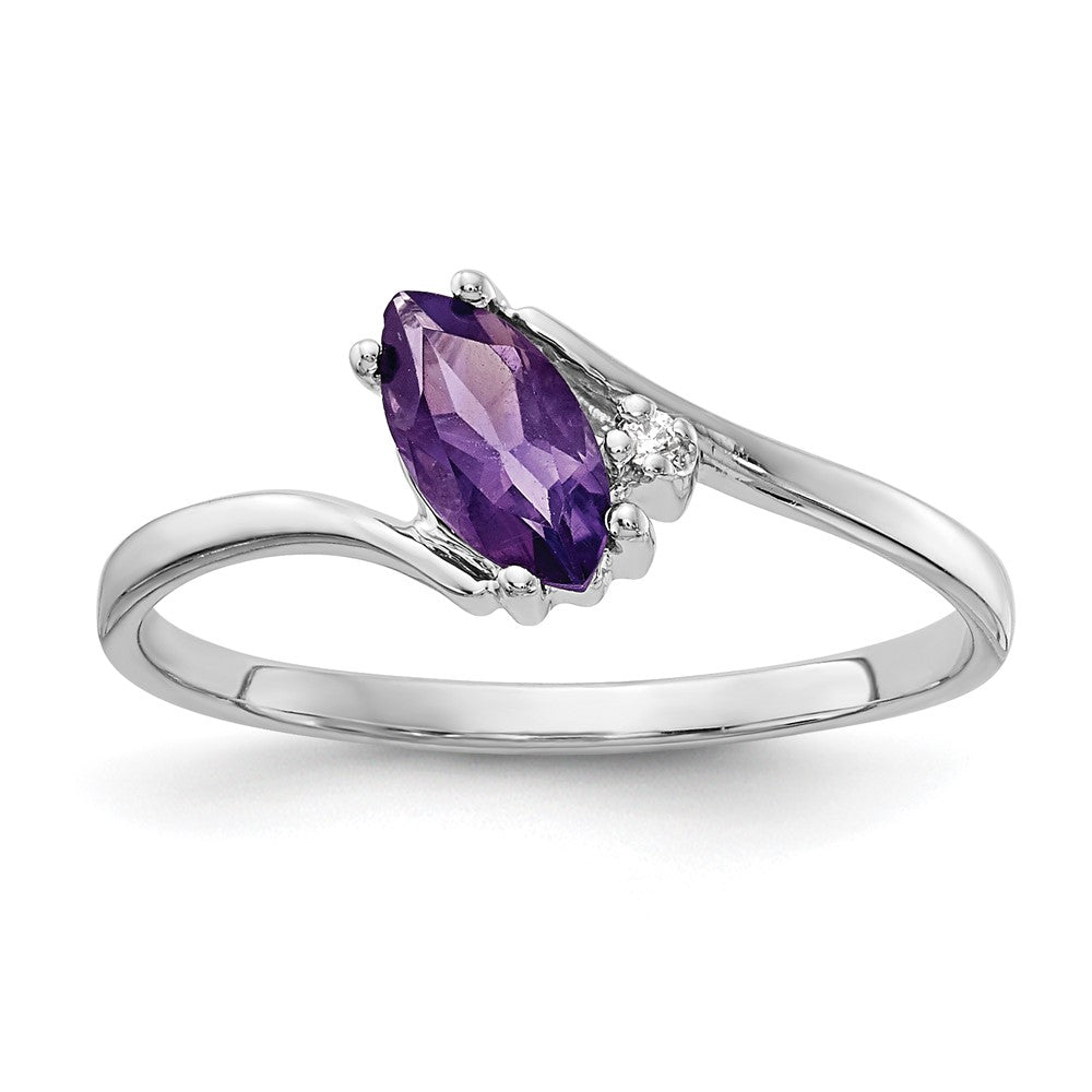 14K White Gold 7X3.5mm Marquise Amethyst Aa Diamond Ring