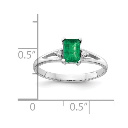 14k White Gold 6x4mm Emerald Cut Emerald AA Diamond ring