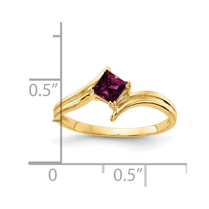 14k Yellow Gold 4mm Princess Cut Rhodolite Garnet ring