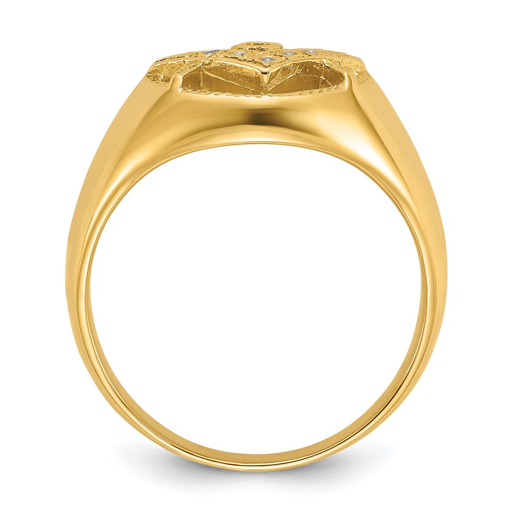 14K Yellow Gold Men'S Polished And Textured A Quality Diamond Masonic Ring