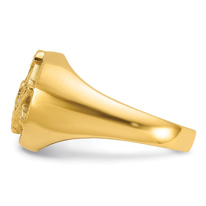 14K Yellow Gold Men'S Polished And Textured Vs Quality Diamond Masonic Ring