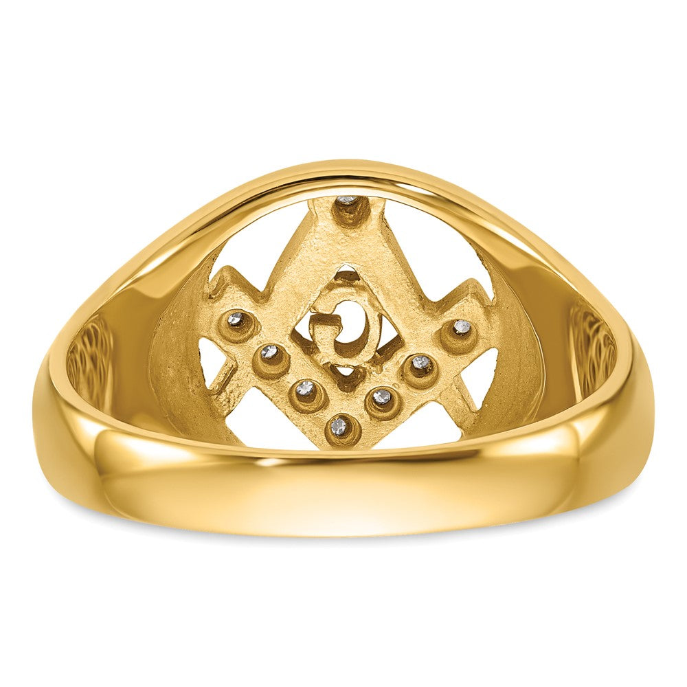 14K Yellow Gold Men'S Polished And Textured A Quality Diamond Masonic Ring