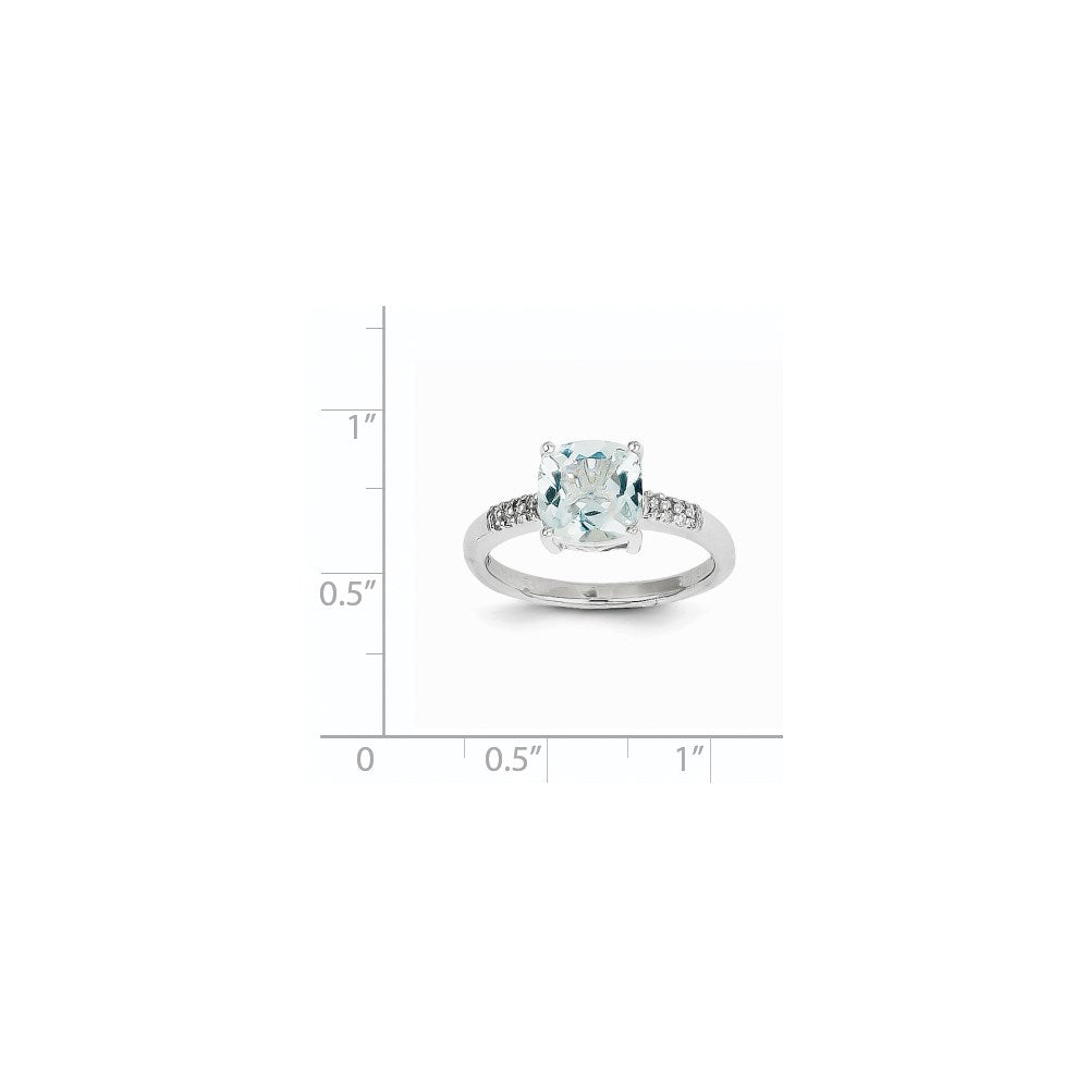 14k White Gold Aquamarine and Real Diamond Ring