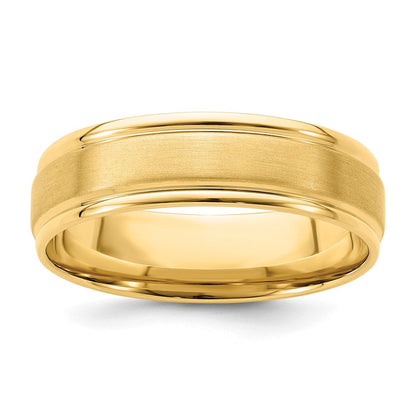 18k Yellow Gold 6mm Standard Weight Comfort Fit Brushed Satin/Polished Grooved Edge Wedding Band Ring