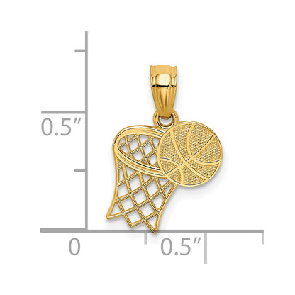 14k Yellow Gold 14K Basketball and Hoop Pendant