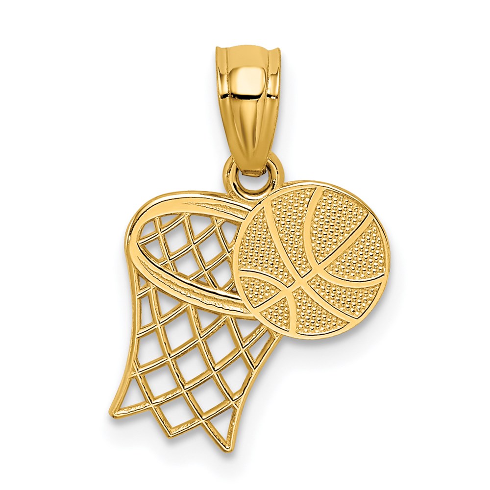 14k Yellow Gold 14K Basketball and Hoop Pendant