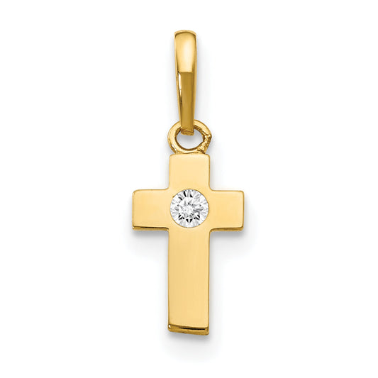 14K Yellow Gold Cz Children'S Cross Pendant