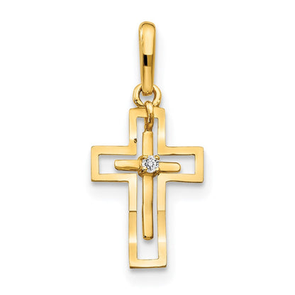 14K Yellow Gold CZ Diamond-Cut Children's Cross Pendant