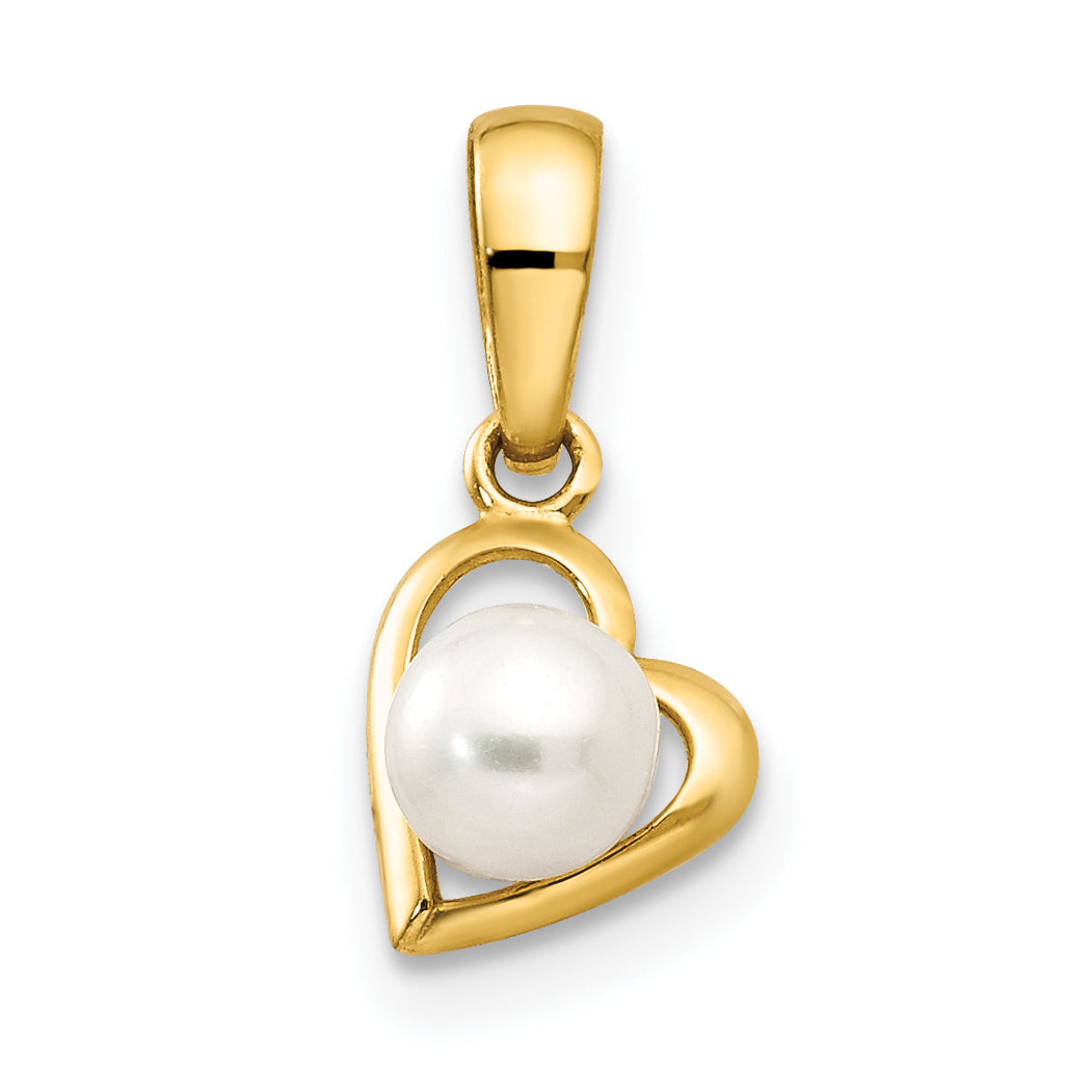 14k Yellow Gold 14k FW Cultured Pearl Children's Heart Pendant