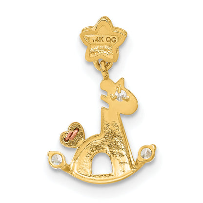 14k Two-tone 14k Yellow and Rose Gold CZ Children's Rocking Horse Pendant
