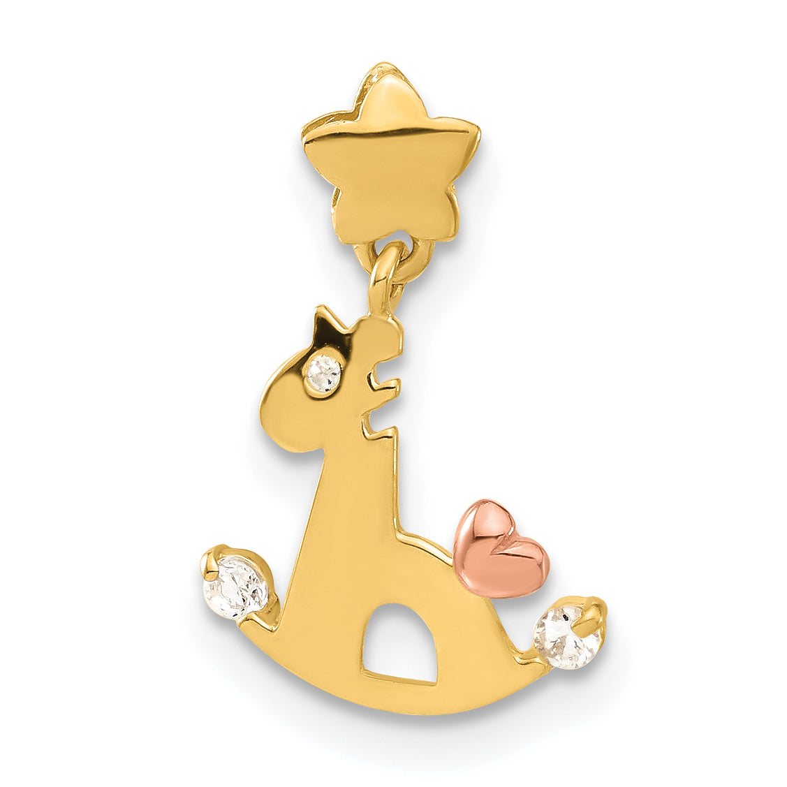 14k Two-tone 14k Yellow and Rose Gold CZ Children's Rocking Horse Pendant