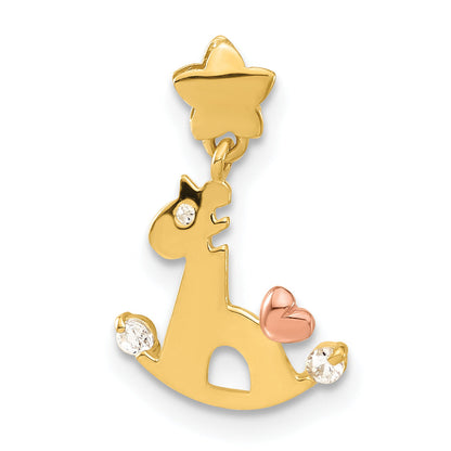 14k Two-tone 14k Yellow and Rose Gold CZ Children's Rocking Horse Pendant