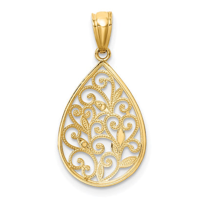 14k Yellow Gold 14K Gold Polished and Textured Small Filigree Teardrop Pendant