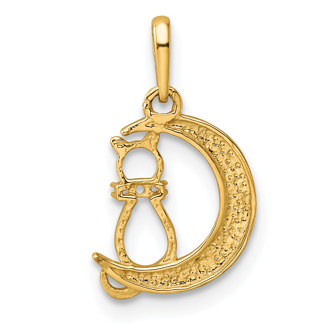 14k Yellow Gold 14k Childrens CZ Cat and Moon Pendant