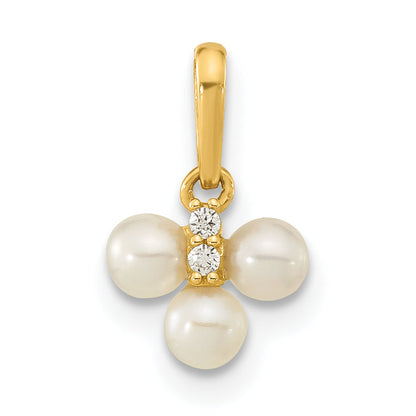 14k Yellow Gold 14ky Childrens Polished White Freshwater Cultured Pearl & CZ Pendant