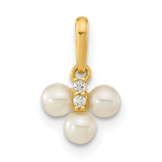 14k Yellow Gold 14ky Childrens Polished White Freshwater Cultured Pearl & CZ Pendant
