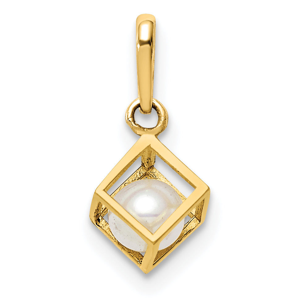 14k Yellow Gold 14K  3D Square w/FW Cultured Pearl Pendant