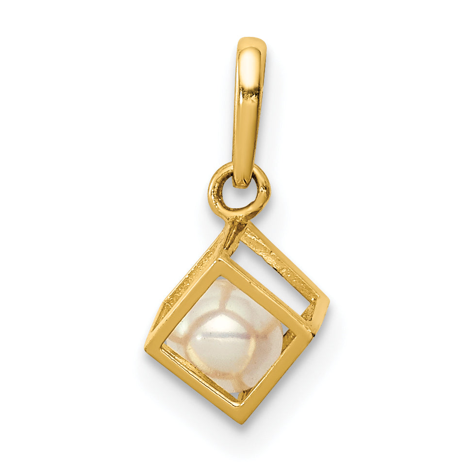 14k Yellow Gold 14K  3D Square w/FW Cultured Pearl Pendant