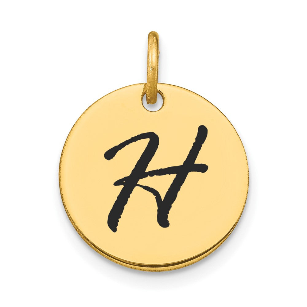 14k Yellow Gold Polished Black Enamel Letter H Initial Disk Charm