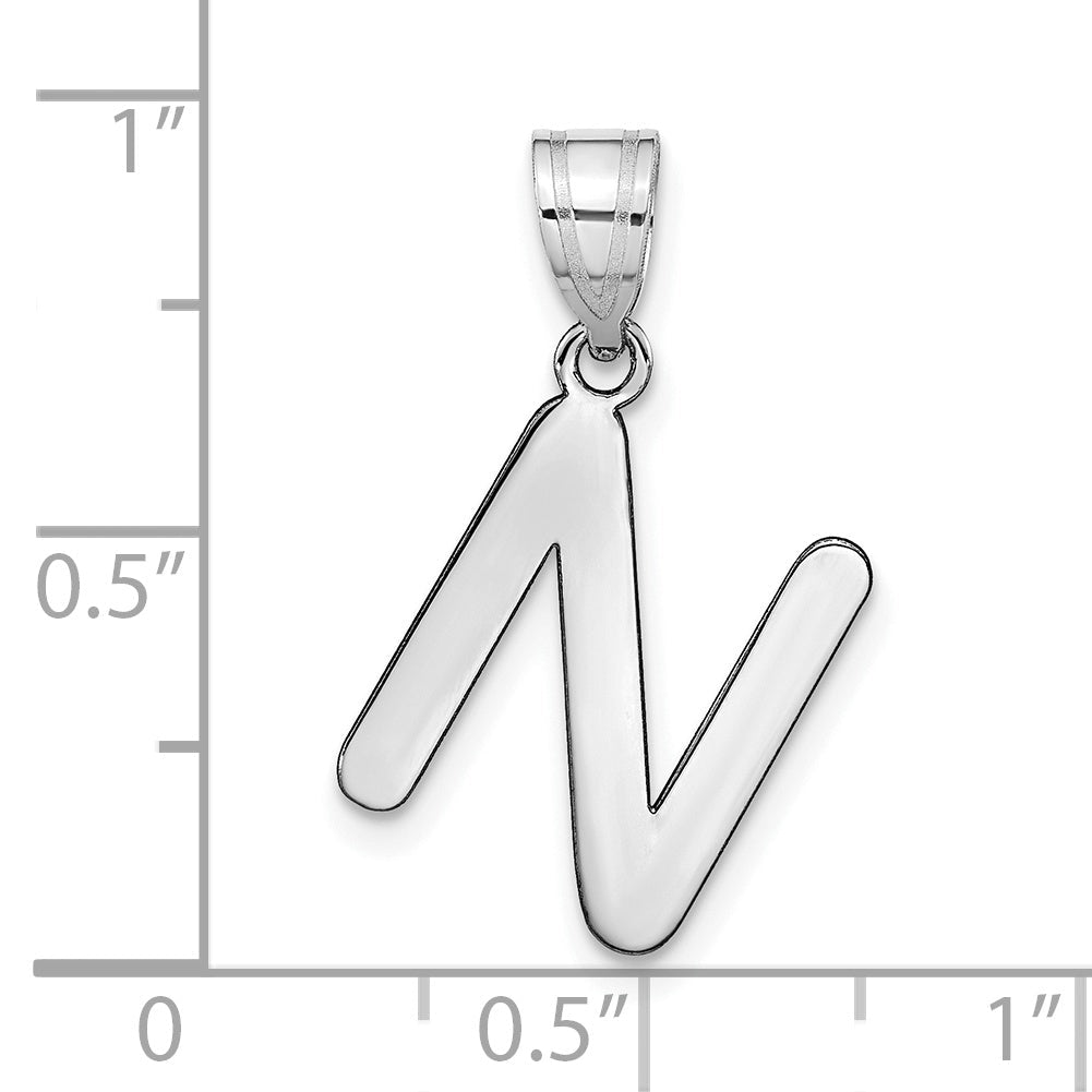 14k White Gold 14kw Polished Bubble Letter N Initial Pendant