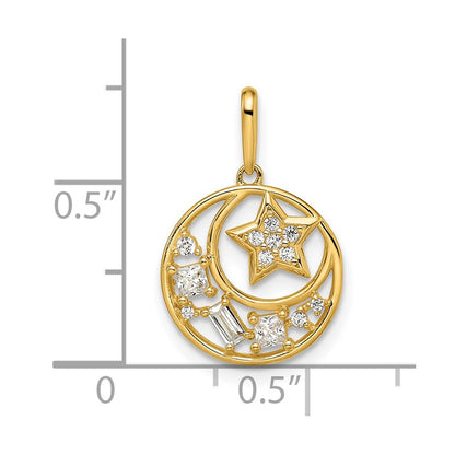 14k Yellow Gold 14k CZ Star & Moon Pendant