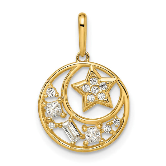 14k Yellow Gold 14k CZ Star & Moon Pendant