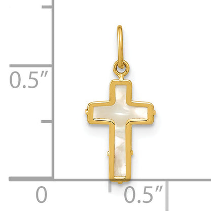 14K Yellow Gold Polished Mother Of Pearl Cross Pendant