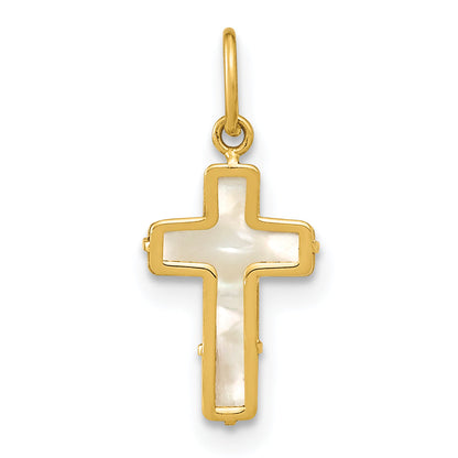14K Yellow Gold Polished Mother Of Pearl Cross Pendant