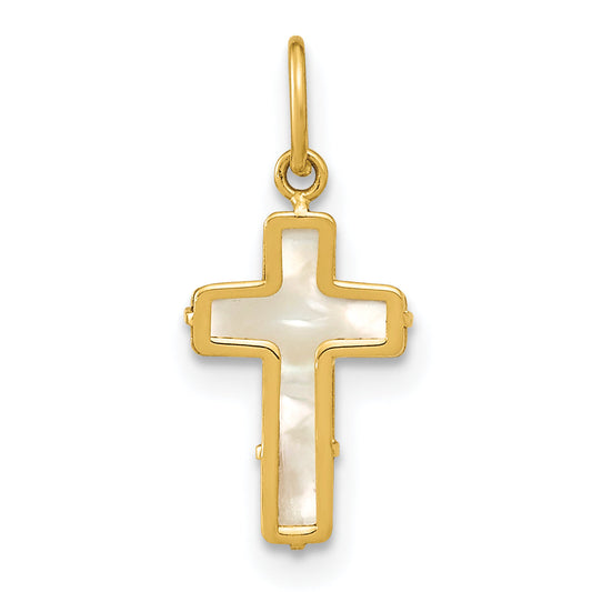 14K Yellow Gold Polished Mother Of Pearl Cross Pendant