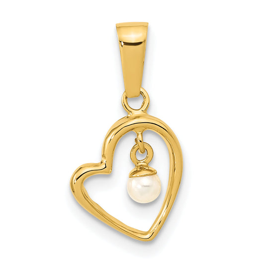 14k Yellow Gold 14K Polished 2.5-3mm Freshwater Cultured Pearl Open Heart Pendant