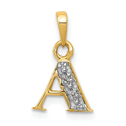 14k Yellow & Rhodium 14KY with Rhodium Diamond Letter A Initial Pendant
