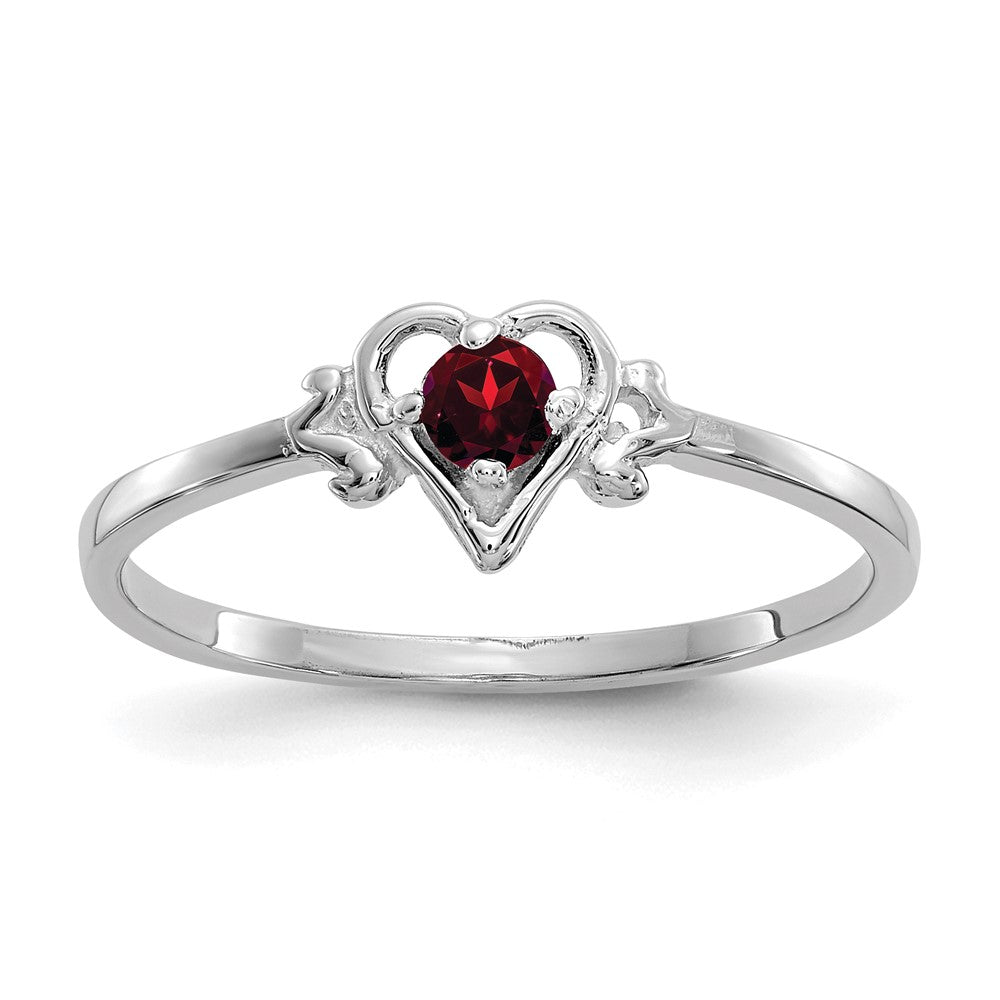 10K White Gold 10K Garnet Birthstone Heart Ring