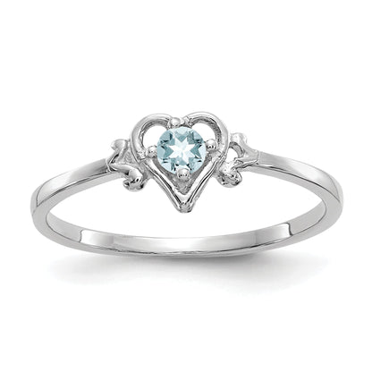 10K White Gold 10K Aquamarine Birthstone Heart Ring