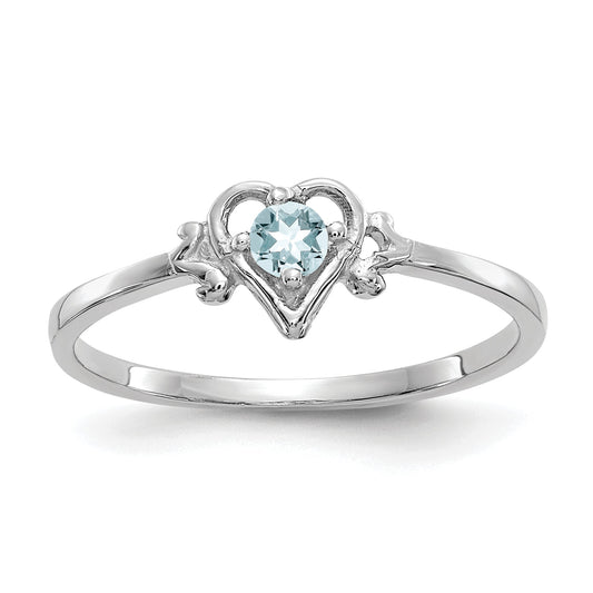 10K White Gold 10K Aquamarine Birthstone Heart Ring